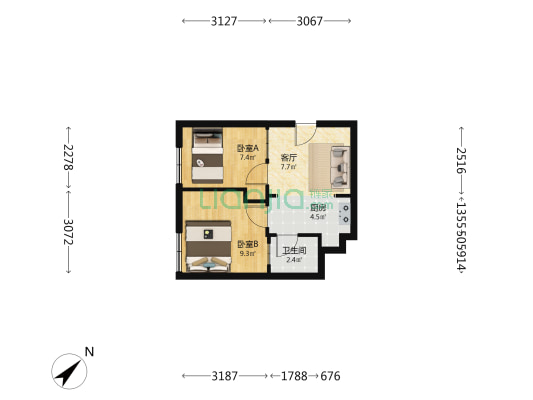 保安里6号 2室1厅1卫 41平方
