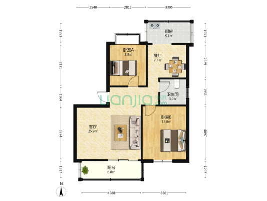 农林116号院 2室2厅1卫 81平方