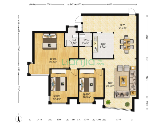 爱琴湾•金外滩 3室2厅2卫 116平方