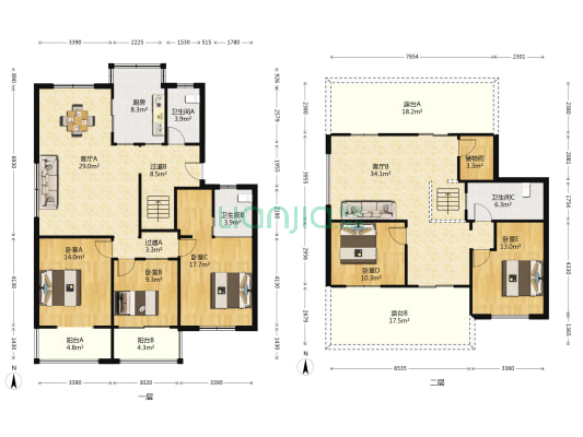 高桥家园 5室2厅3卫 206平方