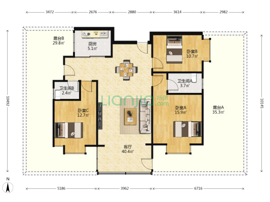 盈翠轩 3室1厅2卫 109平方