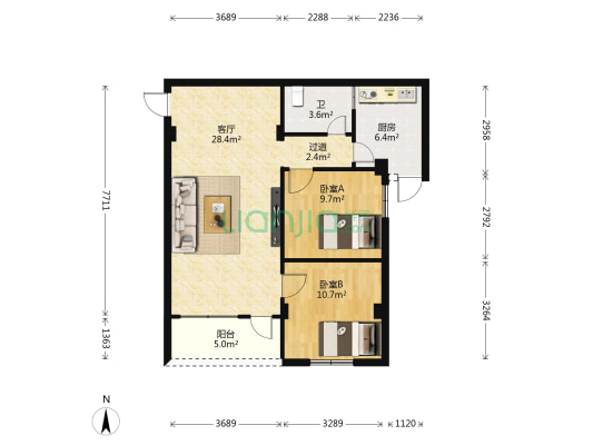 兰花巷35号 2室1厅1卫 74平方