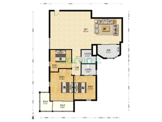 柳市大厦 3室1厅2卫 178平方
