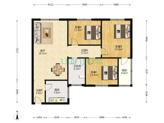 银田花园西区 3室1厅1卫 109平方