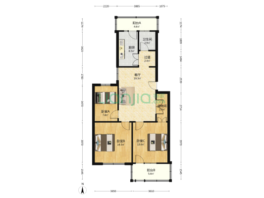 阜南路222号 3室1厅1卫 95平方