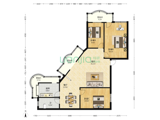 新民街83号小区 3室2厅1卫 131平方