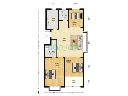 恒信·翡翠公馆 3室1厅2卫 113平方