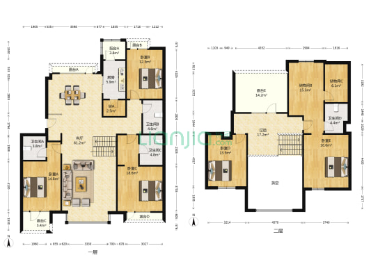 富力又一城B区 5室1厅4卫 237平方