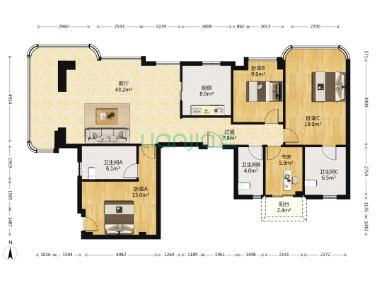 武汉江山 4室1厅3卫 185平方