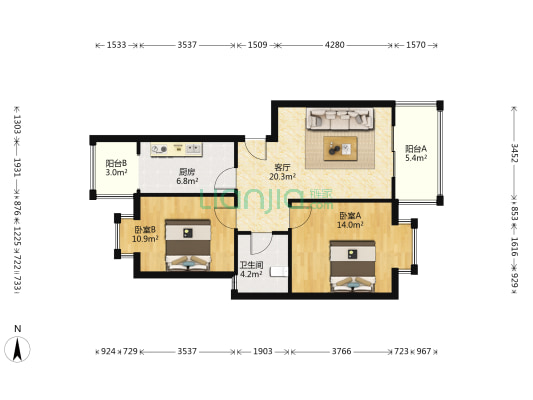 荆竹小区8号院 2室1厅1卫 74平方