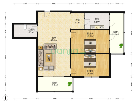 金河小区 2室1厅1卫 134平方