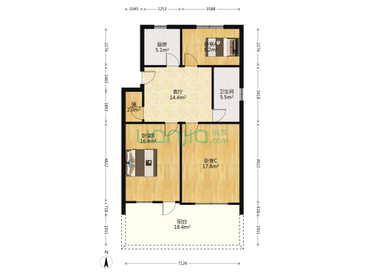 鸿南路 3室1厅1卫 84平方