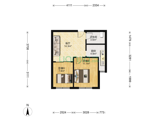 泰莱16区 2室1厅1卫 60平方