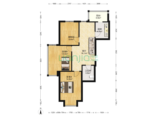 阳光维也纳 2室1厅1卫 89平方