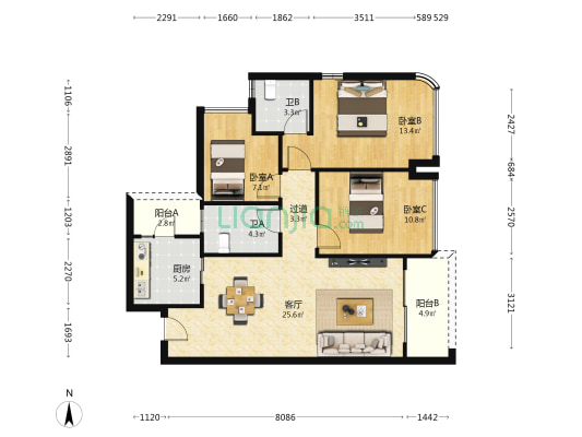 长嘉汇朗峯南区 3室1厅2卫 99平方