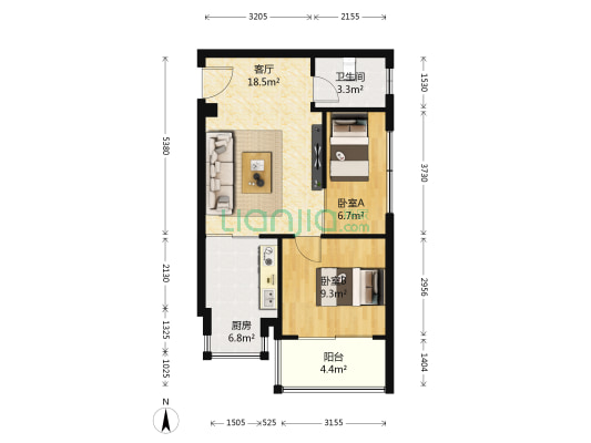 东翔彩虹城 2室1厅1卫 68平方
