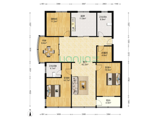 园林新村 3室1厅2卫 153平方