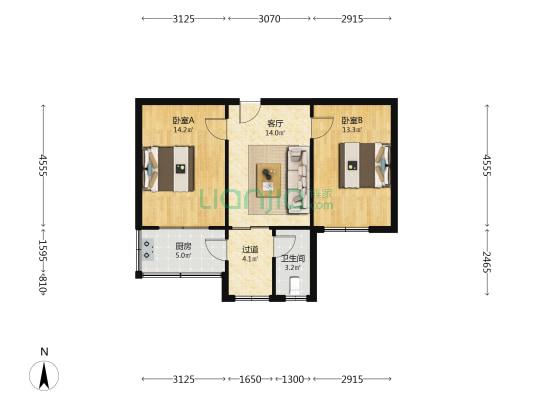 铁三局宿舍西院 2室1厅1卫 67平方
