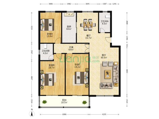 凯旋小区 3室2厅2卫 152平方