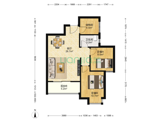 金色年华B区 2室1厅1卫 81平方
