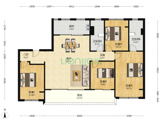 中信泰富玖著 4室1厅2卫 147平方