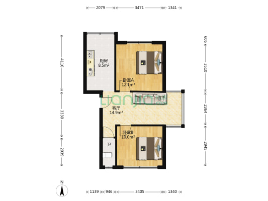 南街100号 2室1厅1卫 59平方