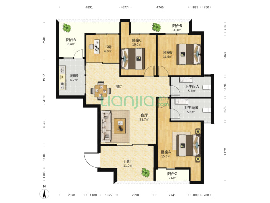 骋望剑桥郡 4室1厅2卫 131平方