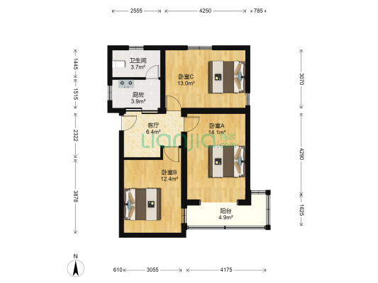 延安西路394弄 3室1厅1卫 77平方