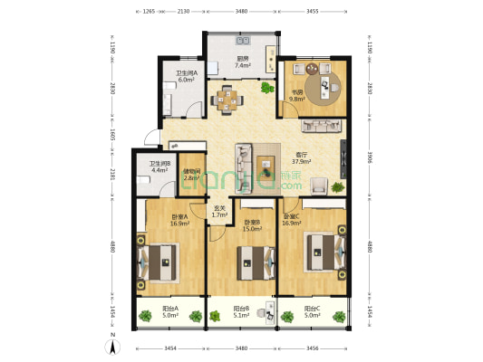 先冯弄 4室1厅2卫 153平方