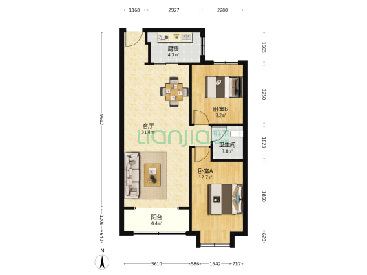 同祥四季 2室1厅1卫 90平方