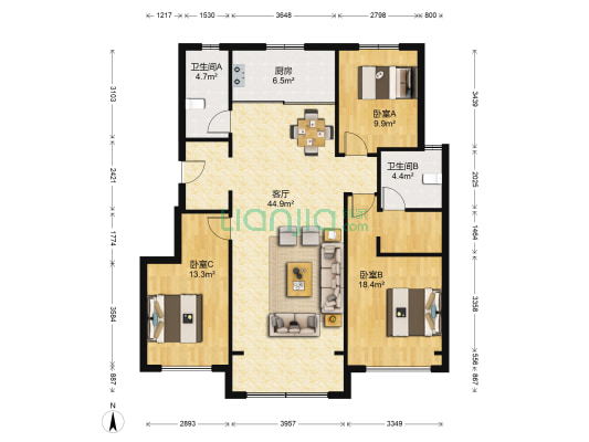 华润置地万象府一期 3室1厅2卫 132平方