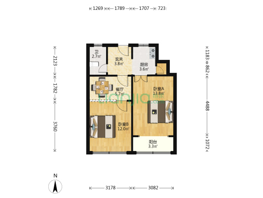 友谊大楼 2室1厅1卫 65平方