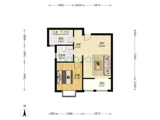 福港园(津南区) 1室1厅1卫 63平方