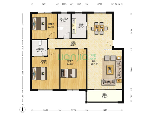 沁雅苑 3室1厅2卫 130平方