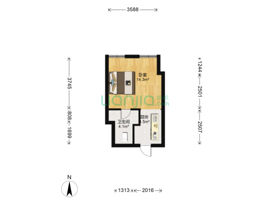 绿地大城天地 1室0厅1卫 33平方