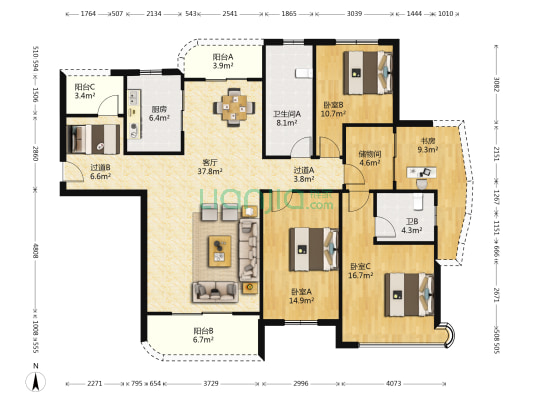 五矿万境水岸三期 4室1厅2卫 169平方