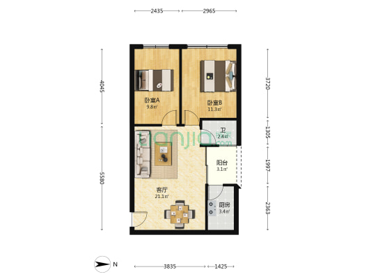 鹅城国际小区 2室1厅1卫 70平方
