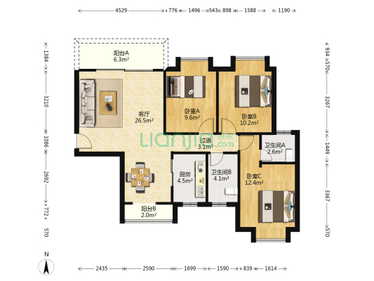 国和苑 3室1厅2卫 108平方