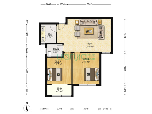 怡景园 2室1厅1卫 89平方