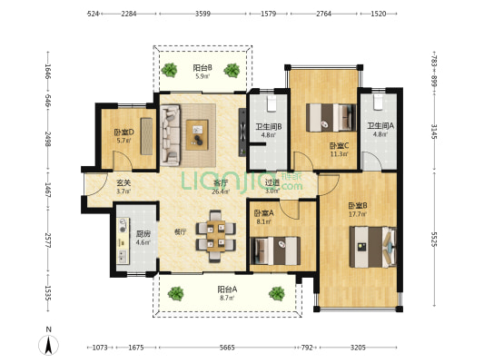 依云湾 4室1厅2卫 118平方