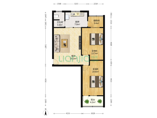 石家庄中级人民法院 2室1厅1卫 81平方