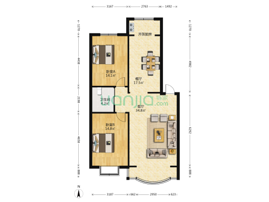 富海丽苑 2室2厅1卫 107平方