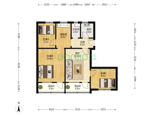 昌大建设集团四工区宿舍 3室1厅1卫 80平方