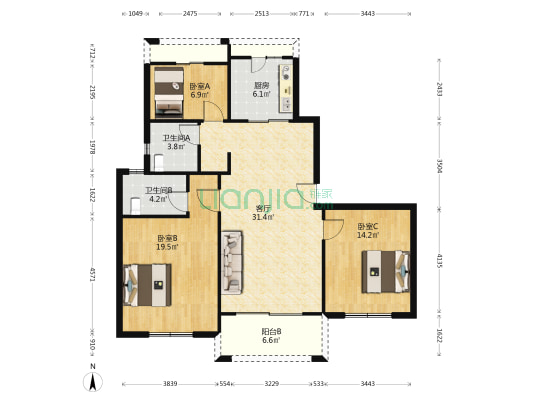 藕香居 3室1厅2卫 143平方