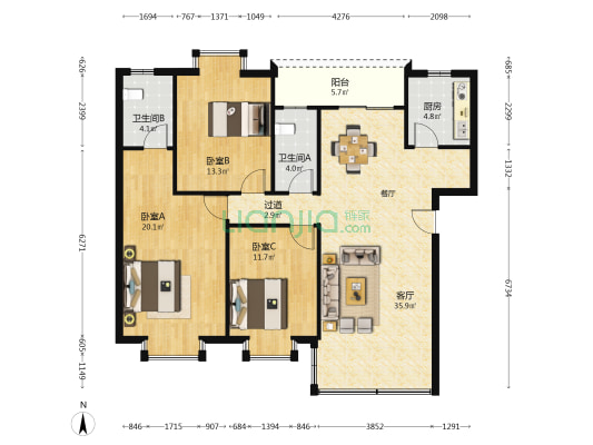 学林雅苑 3室1厅2卫 114平方