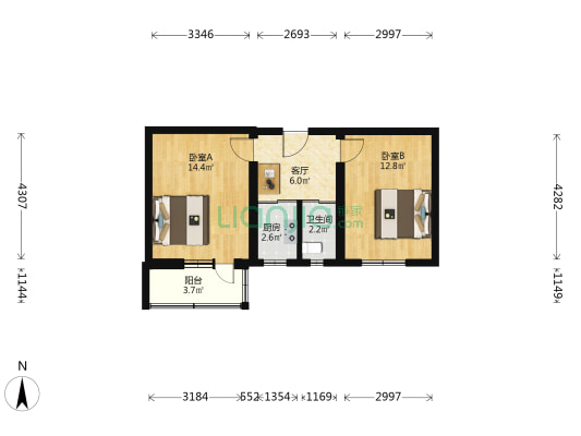 滤纸厂宿舍楼 2室1厅1卫 56平方