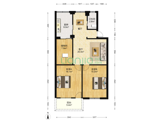 冶金厅宿舍 2室1厅1卫 85平方