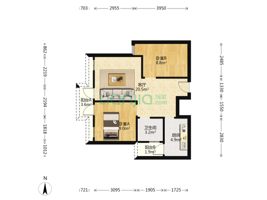 美安居英伦印象 2室1厅1卫 67平方