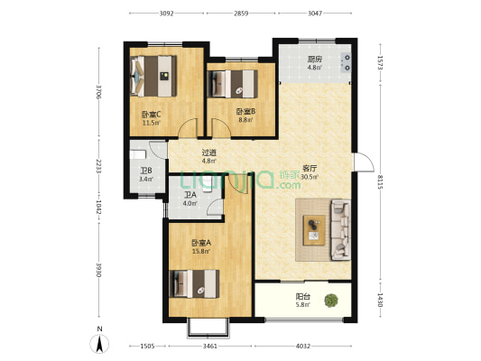 鼎鑫运河鑫城 3室1厅2卫 125平方