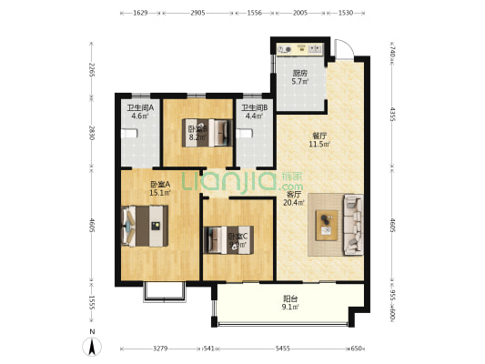 实地·周口九里香堤 3室2厅2卫 113平方